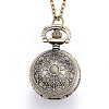 Carved Alloy Flat Round Pendant Necklace Quartz Pocket Watches WACH-P006-06-2