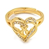 Heart with Letter Rack Plating Brass Micro Pave Clear Cubic Zirconia Adjustable Rings for Women RJEW-I105-01G-X-2