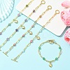 Brass Heart Charm Natural Mixed Stone Faceted Cube Beaded Chain Bracelets BJEW-JB14257-1