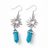 Synthetic Turquoise Bullet with Sun Dangle Earrings EJEW-I276-01P-11-2