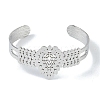 Non-Tarnish 304 Stainless Steel Hollow Leaf Open Cuff Bangles for Women BJEW-U002-07P-2