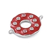 Rack Plating Brass Clear Cubic Zirconia Donut Connector Charms KK-A234-030P-02-3