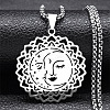 201 Stainless Steel Hollow Moon Star Flower Pendant Necklaces for Women NJEW-K283-35P-1