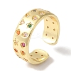 Brass Micro Pave Colorful Cubic Zirconia Star/Rhombus/Heart Wide Open Cuff Rings for Women LS-RJEW-C098-31G-1