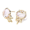 Brass Micro Pave Cubic Zirconia Stud Earring Findings with Natural Gemstone KK-Z096-05G-2