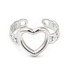 Non-Tarnish 304 Stainless Steel Heart Open Cuff Ring for Women RJEW-I085-11P-2