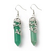 Natural Green Aventurine Bullet with Flower Dangle Earrings EJEW-G300-02P-07-2