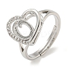 Heart with Letter Rack Plating Brass Micro Pave Cubic Zirconia Adjustable Rings for Women RJEW-I105-06P-O-1