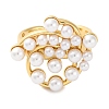Rack Plating Flower Brass ABS Imitation Pearl Open Cuff Rings for Women RJEW-S242-08G-2
