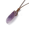Natural Amethyst Nugget Pendant Necklace with Waxed Cord for Women NJEW-F306-01B-3