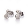 Tarnish Resistant 304 Stainless Steel Kitten Stud Earrings EJEW-F227-11P-1