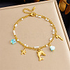 304 Stainless Steel & Plastic Pearl & Natural Stone Nuggets Tassel Double Layer Anklets FS-WG5DBE1-03-1