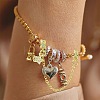 4Pcs 2 Colors Brass Pave Clear Cubic Zirconia European Safety Chains with Charms KK-CJ0003-86-7