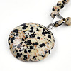 Natural Dalmatian Jasper 4.5mm Round Beaded Flower Pendant Necklaces NJEW-T016-04H-5