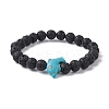 Natural Lava Rock & Synthetic Turquoise Dolphin Beaded Stretch Bracelets BJEW-JB09826-01-1