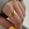 Adjustable 201 Stainless Steel Letter Open Cuff Rings for Women FS-WG61269-01-2