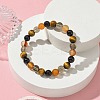 Synthetic Smoky Quartz & Natural Tourmaline & Carnelian & Tiger Eye Round Beaded Stretch Bracelets BJEW-JB10910-04-2