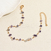 Beach Natural Fluorite Chip Beads Brass Anklets for Women GS4287-2-1
