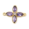 Brass Pave Cubic Zirconia 4-Petal Flower Connector Charms KK-A296-46A-G-1