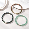 3Pcs Natural Moss Agate & Green Aventurine & Unakite Round Beads Stretch Bracelets for Women BJEW-JB13056-2