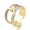 Brass Micro Pave Cubic Zirconia Open Cuff Rings RJEW-D313-11PG-4