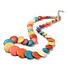 Bohemian Dyed Synthetic Turquoise Colorful Flat Round Graduated Beaded Necklaces for Women NJEW-G171-01P-1