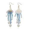 3Pairs Glass & Natural Shell & Non-magnetic Synthetic Hematite Dangle Earrings EJEW-MZ00383-4