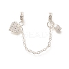 Brass Clear Cubic Zirconia European Safety Chains with Heart & Rose Charms KK-C085-16S-1