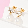 Teardrop with Rectangle 304 Stainless Steel Clear Cubic Zirconia Dangle Stud Earrings EJEW-F366-01G-01-4