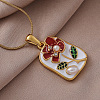 Vintage 304 Stainless Steel Enamel Flower Pendant Necklaces with Imitation Pearl for Women CU9573-1