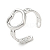 Non-Tarnish 304 Stainless Steel Heart Open Cuff Ring for Women RJEW-I085-11P-1