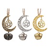 3Pcs 3 Colors Alloy Moon with Star Pendant Decoration HJEW-JM02415-1