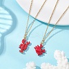 2Pcs 2 Styles Ocean Red Crab & Lobster Alloy Enamel Pendant 304 Stainless Steel Cable Chain Necklaces NJEW-JN05884-1