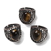 Natural Tiger Eye Oval Adjustable Rings RJEW-K271-06R-22-1