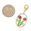 Oval with Flower Glass Seed Bead & Lampwork & Alloy Pendant Decoraitons HJEW-MZ00351-05-3