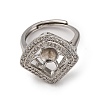 Rhombus Brass Micro Pave Clear Cubic Zirconia Adjustable Ring Settings KK-D378-34P-2