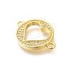 Rack Plating Brass Clear Cubic Zirconia Flat Round with Hollow Heart Connector Charms KK-L225-036G-2
