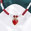 Strawberry Brass Micro Pave Clear Cubic Zirconia Red Enamel Pendant Necklaces for Women NJEW-G162-04G-2