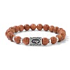 Alloy Nordic Viking Runes 8MM Synthetic Goldstone Round Beaded Stretch Bracelets KW3210-10-1
