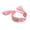 Word Love Polycotton(Polyester Cotton) Braided Bracelet with Tassel Charm LS-BJEW-F429-06-1