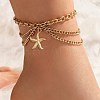 Summer Beach 304 Stainless Steel Starfish Charm 3 Layer Anklets for Women LS-AJEW-F069-01G-1