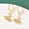 Leaf Brass Micro Pave Clear Cubic Zirconia Hoop Earrings EJEW-B154-01G-1