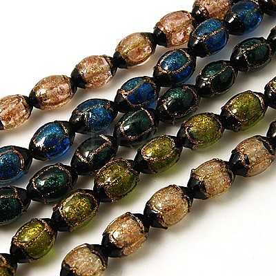 Handmade Gold Sand Lampwork Beads Strands LAMP-G066-M-1