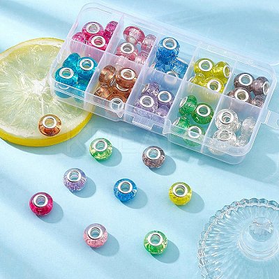 60Pcs 10 Colors Rondelle Resin European Beads RPDL-YW0001-09-1