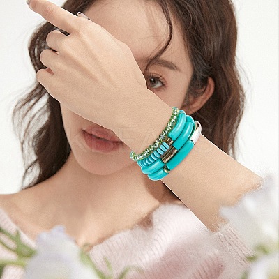 4Pcs 4 Style Acrylic Chunky Curved Tube Stretch Bracelet Sets BJEW-SW00074-07-1