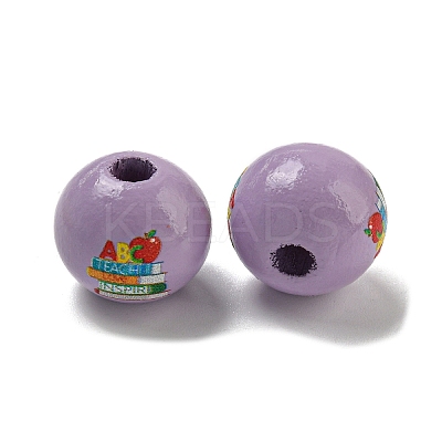 Printed Wood European Beads WOOD-L020-D17-1
