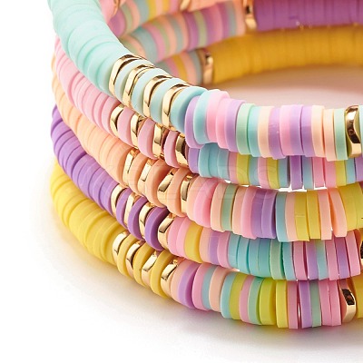 Synthetic Hematite & Polymer Clay Heishi Beads Stretch Bracelets Set BJEW-JB07381-1