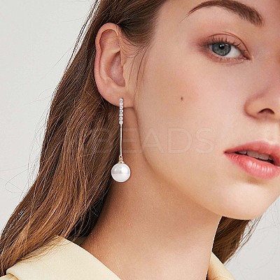 Clear Cubic Zirconia Tassel with Imitation Pearl Dangle Stud Earrings JE1050A-1