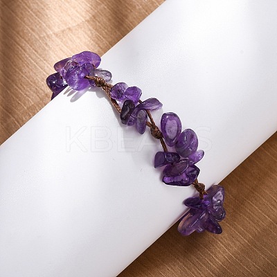Adjustable Natural Amethyst Braided Bead Bracelets for Women BJEW-U035-02F-1