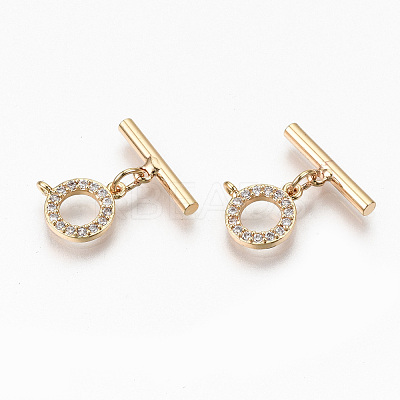 Brass Micro Clear Cubic Zirconia Toggle Clasps KK-N231-215-NF-1